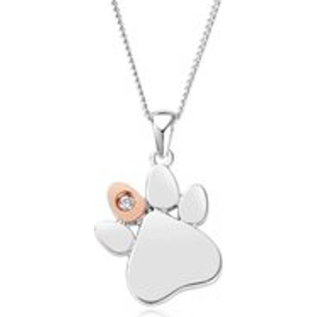 Clogau Paw Prints On My Heart Sterling Silver May Birthstone Emerald Necklace