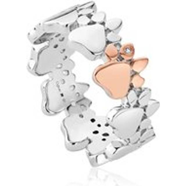 Clogau Paw Prints On My Heart Sterling Silver White Topaz Band Ring - M