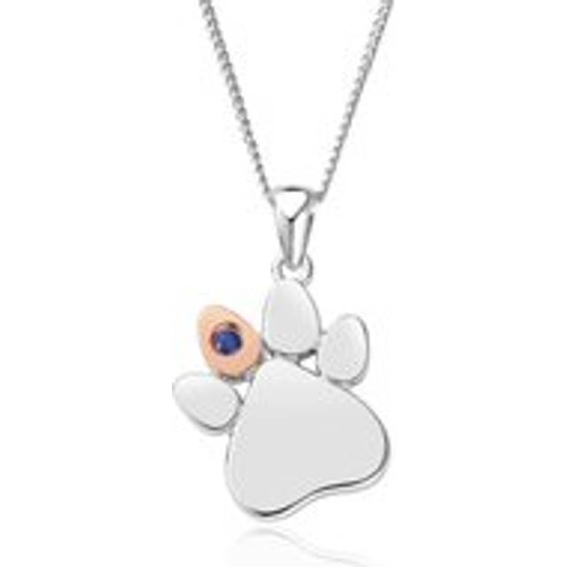 Clogau Paw Prints On My Heart Sterling Silver March Birthstone Aquamarine Necklace