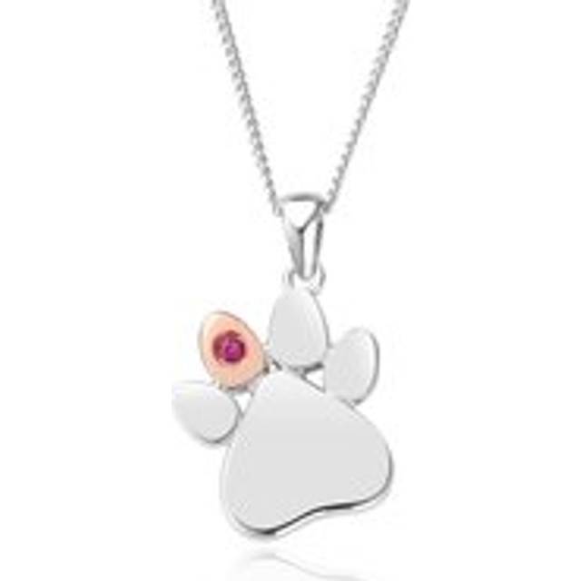 Clogau Paw Prints On My Heart Sterling Silver July Birthstone Ruby Necklace