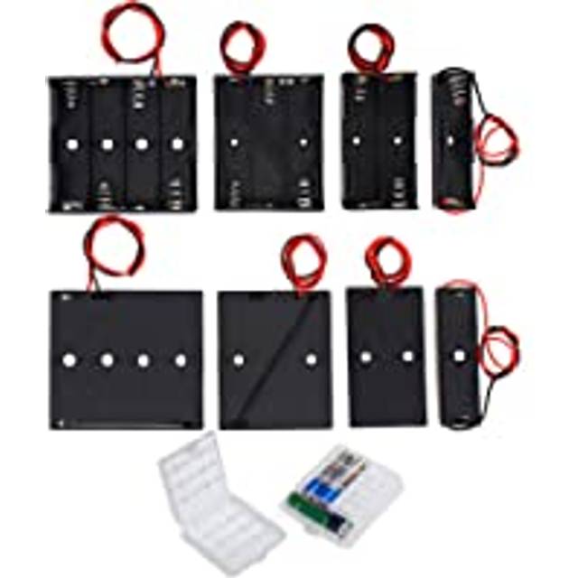GTIWUNG 8Pcs AA Battery Holder, Battery Holder Case Box with Wire, Black Plastic Batteries Case with Pin, 1.5V/3V/4.5V/6V AA Battery Holder with