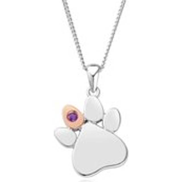 Clogau Paw Prints On My Heart Sterling Silver February Birthstone Amethyst Necklace