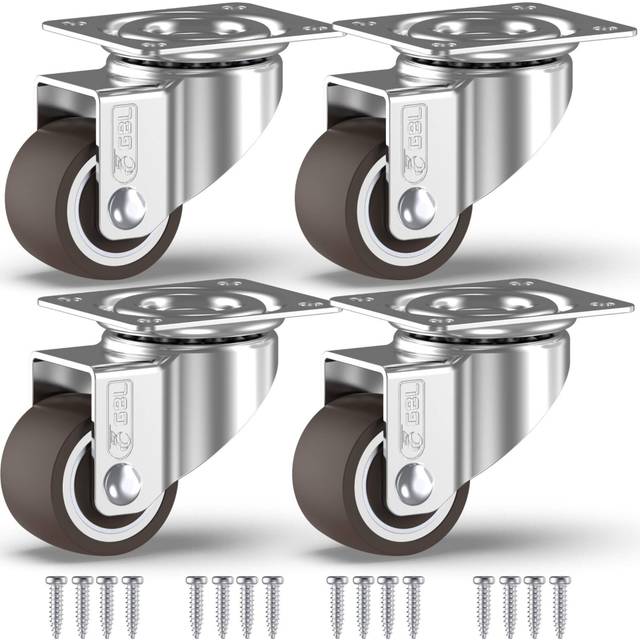 GBL Heavy Duty Castor Wheels + Screws - 25mm up to 40KG - Pack of 4 No Floor Marks Silent Caster for Furniture - Rubbered Trolley Wheels - Silver