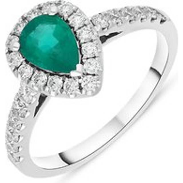18ct White Gold 0.40ct Emerald Diamond Pear Cut Cluster Halo Ring - White Gold