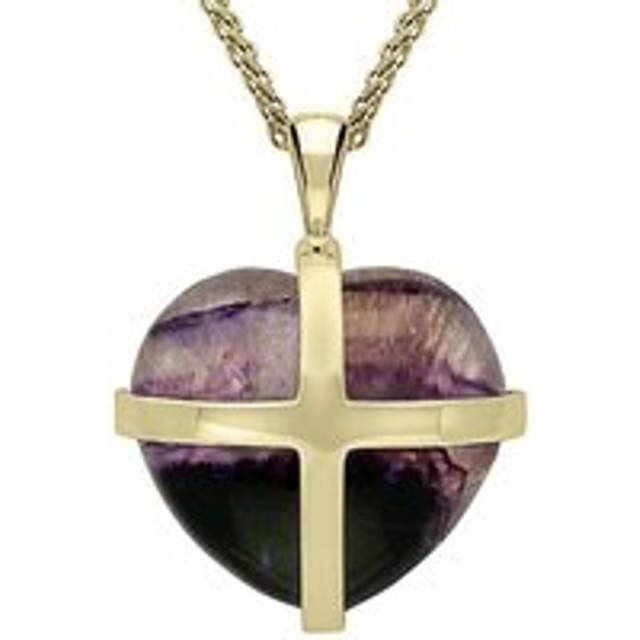 9ct Yellow Gold Blue John Large Cross Heart Necklace - Option1 Value Yellow Gold