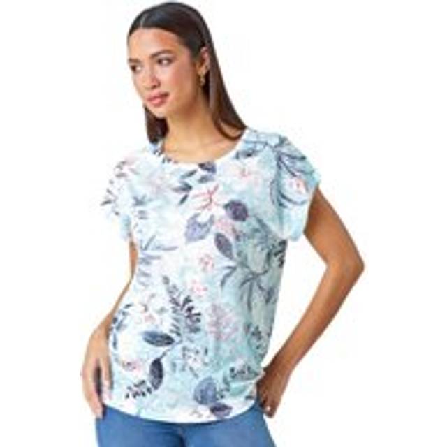 Roman Womens Floral Hotfix Embellished Stretch T-Shirt - Blue - Size 10 UK