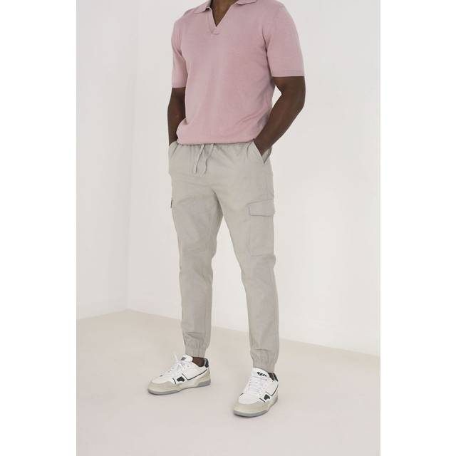 Brave Soul Mens Light Stone 'Beach'' Cotton Linen Blend Cargo Trousers - Size 32 (Waist)