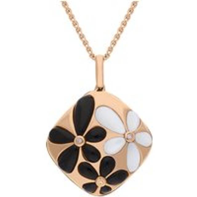 18ct Rose Gold Whitby Jet Mother of Pearl Diamond Necklace D - Rose Gold