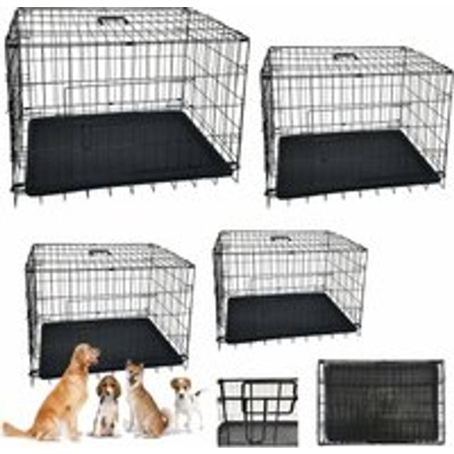 Briefness - Dog Cage Crate Pet Black Metal Folding Cage Puppy Pens with 2 Doors with Chew Resistant Plastic Base Tray and Carrier Handle Heavy Duty