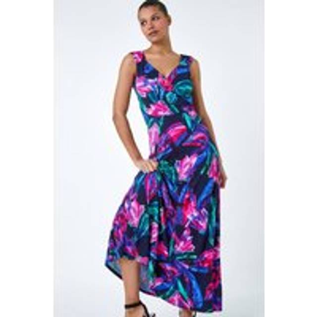Roman Womens Tropical Floral Print Wrap Maxi Dress - Pink - Size 12 UK