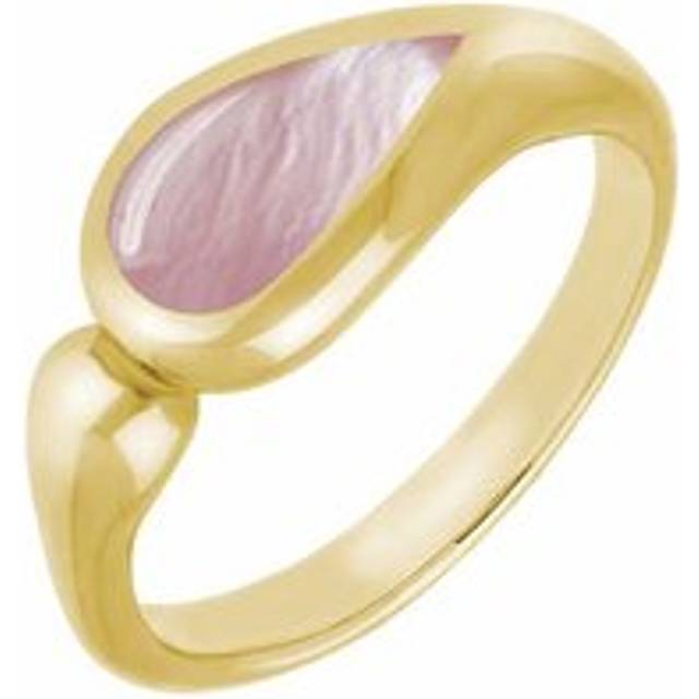 9ct Yellow Gold Pink Mother Of Pearl Toscana Offset Teardrop Ring - Yellow Gold