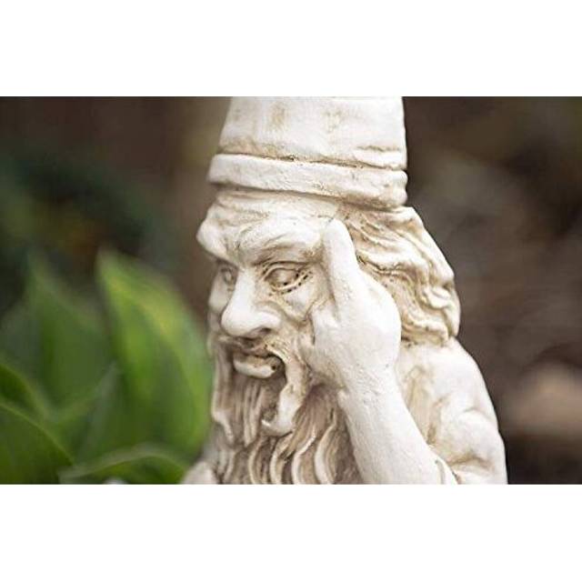 White Stone Effect Reading Wizard Garden Gnome Sculpture Ornament Statue