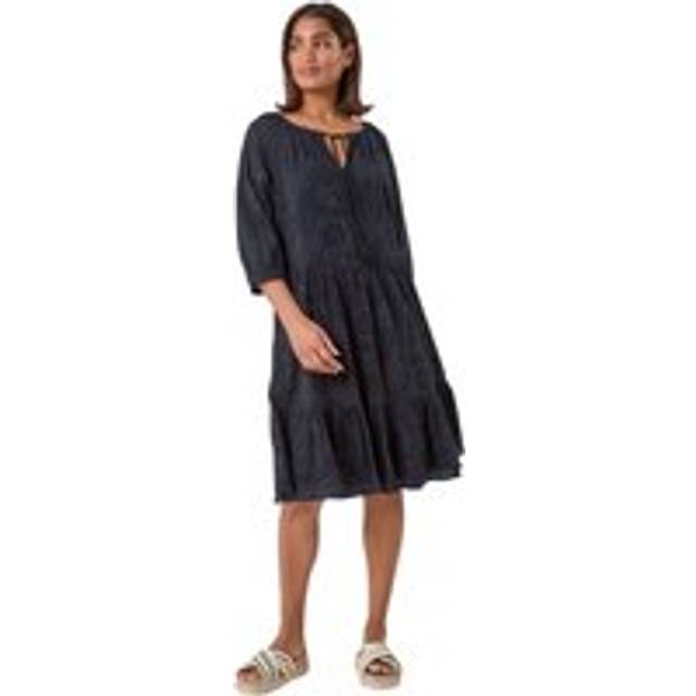 Cotton Broderie Tiered Smock Dress - Black - 10