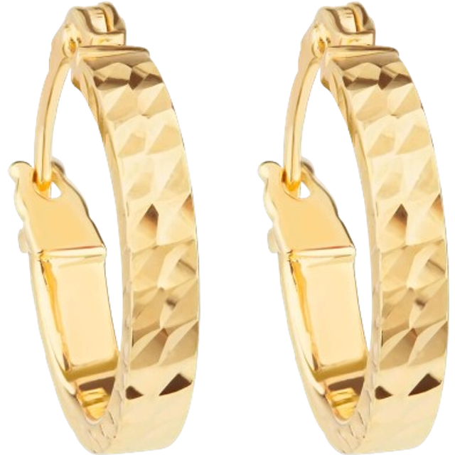 9ct Yellow Gold Diamond Cut Hoop Earrings - One Size