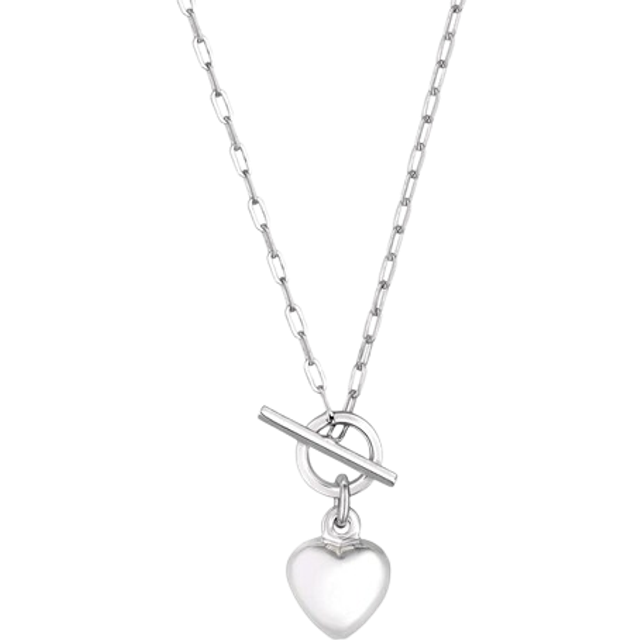 Simply Silver Sterling Silver 925 Puff Heart T-Bar Necklace
