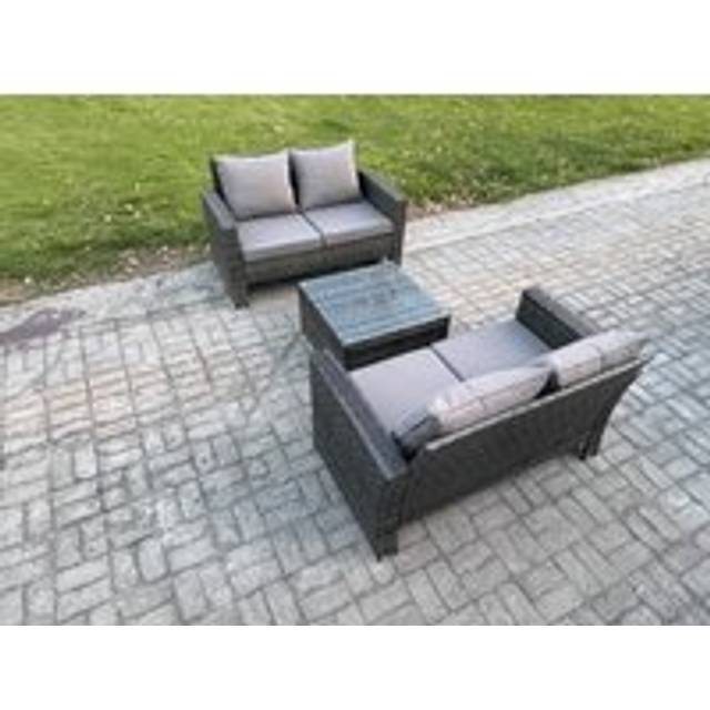 Rattan Garden Furniture Set 3 piece Patio Rattan Furniture Sofa Weaving Wicker includes 2 Double Seat Sofa and Coffee Table - Fimous