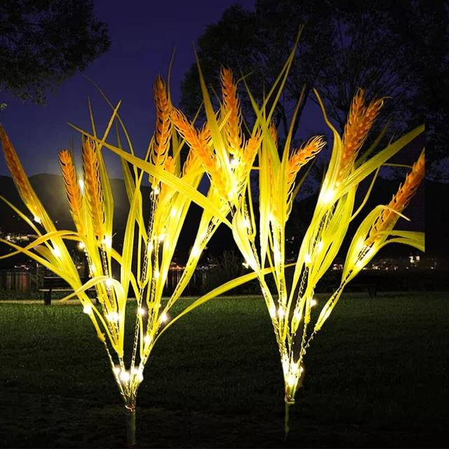 2 Pack Simulation Wheat Ear Solar Powered Flower Lights Garden Flowers Lights Outdoor Decorative,for Patio, Garden, Yard, Lawn, Pathway