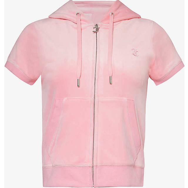 Juicy Couture Womens Candy Pink Chadwick Short-sleeve Stretch-velour Hoody S - CANDY PINK