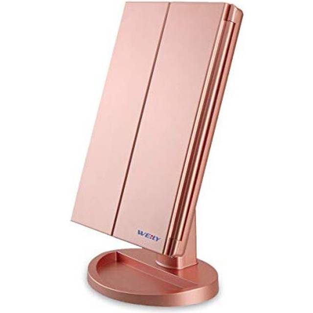 Weily lighted vanity makeup mirror 1x/2x/3x magnification trifold rose gold
