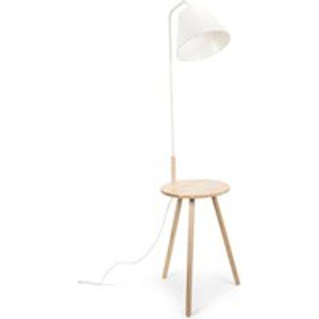 Valuelights - Freja Large Wooden Floor Lamp with Fabric Tapered Shade and Coffee Table