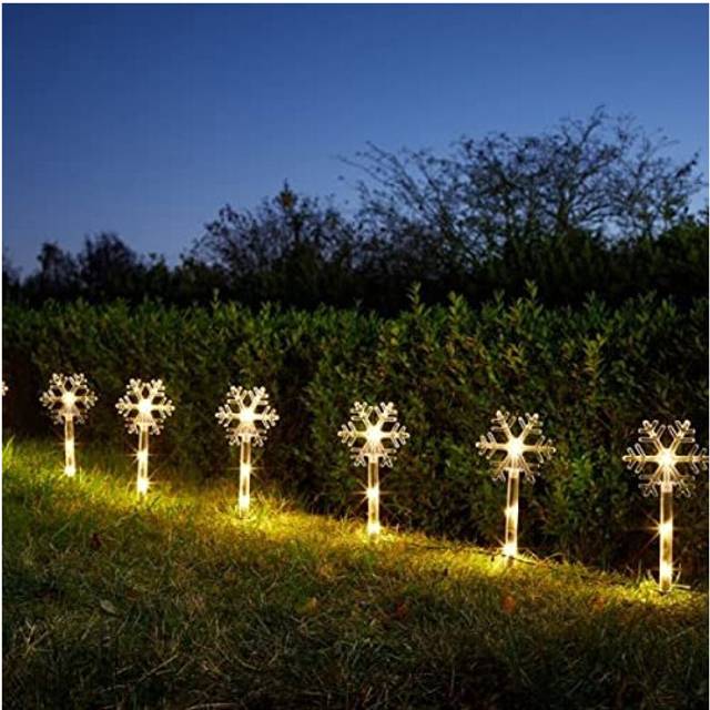 Set of 8 Snowflake DÃ©cor Stakes Light Up 35cm Garden Path 24 LEDs