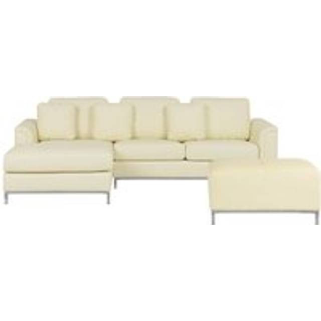 Beliani Right Hand Leather Corner Sofa With Ottoman Beige Oslo, Brown