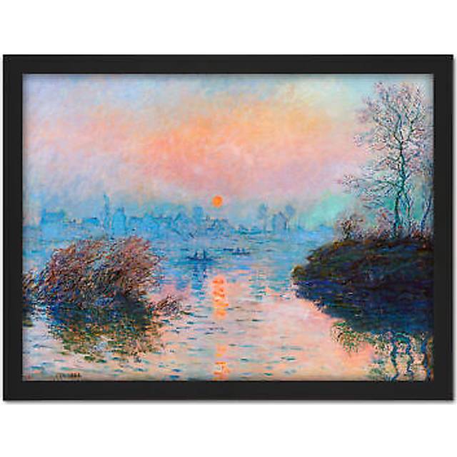 Wall Art Print Monet Sunset Seine Lavacourt Winter Large Framed Wall Décor Art - Black - W18 inch x H24 inch