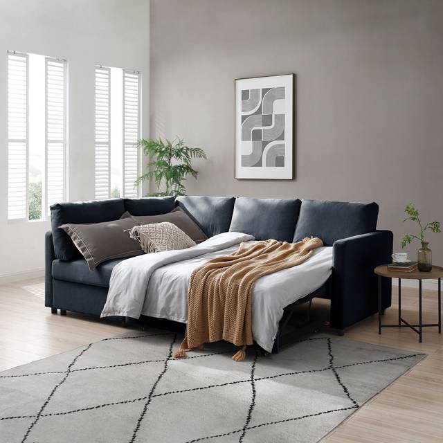 Miller Corner Double Sofa Bed, Chenille - Navy