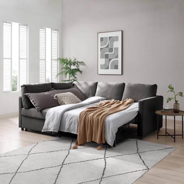 Miller Corner Double Sofa Bed, Chenille - Dark Grey
