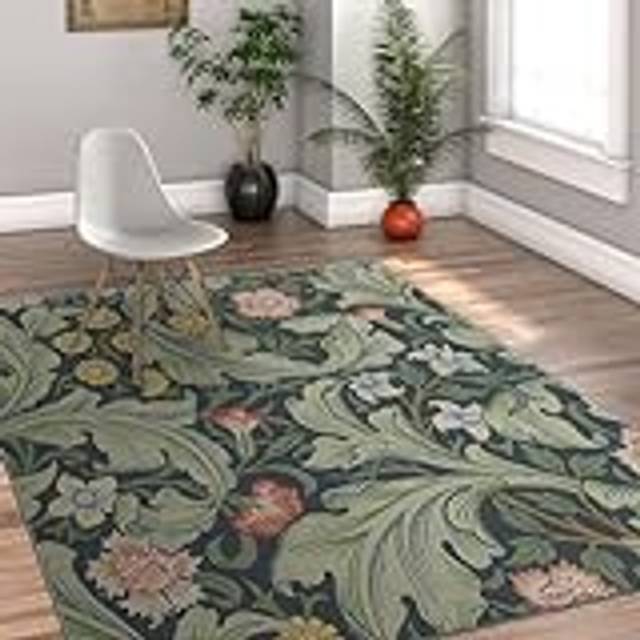 HOBBOY Flerfärgad blommig områdesmatta gröna växter matta William Morris konst golvmatta tvättbara mattor för vardagsrum matsal sovrum 120 x 180 cm