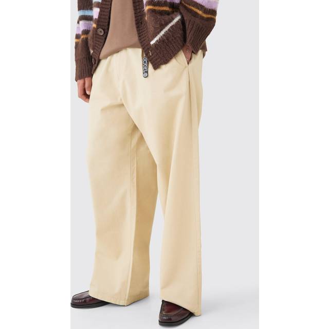 Fixed Waist Super Wide Leg Chino With Charm - Beige - 30