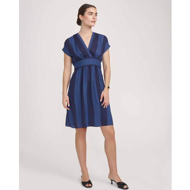 Anne Klein Women's V-Neck Wrap Printed Dress-Clearance in Distant Mountain/Blue Lapis size 6