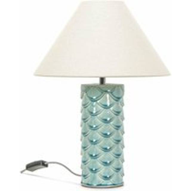 ValueLights Athena Teal and Natural Taper Shell Ceramic LED Table Lamp - Blue - 43 x 32.5 x 32.5cm
