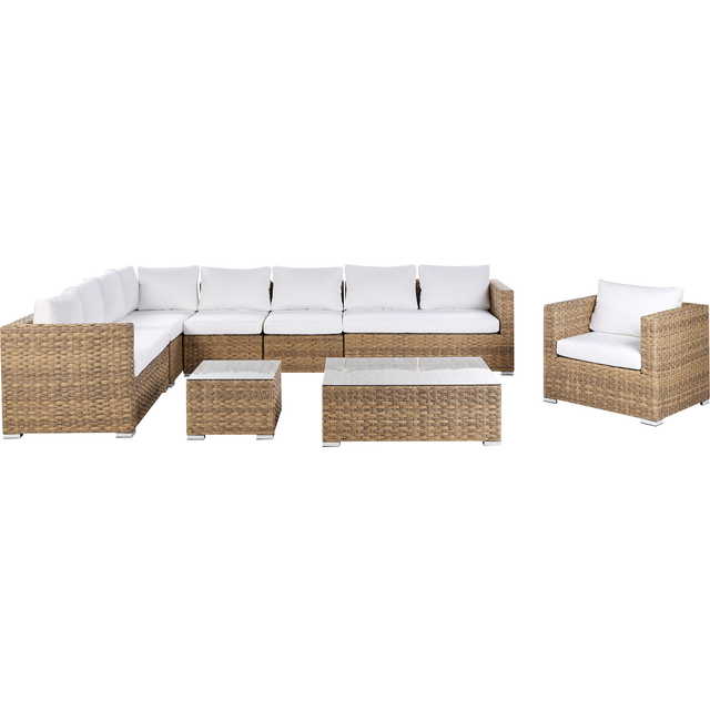 Garden Lounge Set with Table 8 Seater XXL Right Hand Modular PE Rattan Light Brown