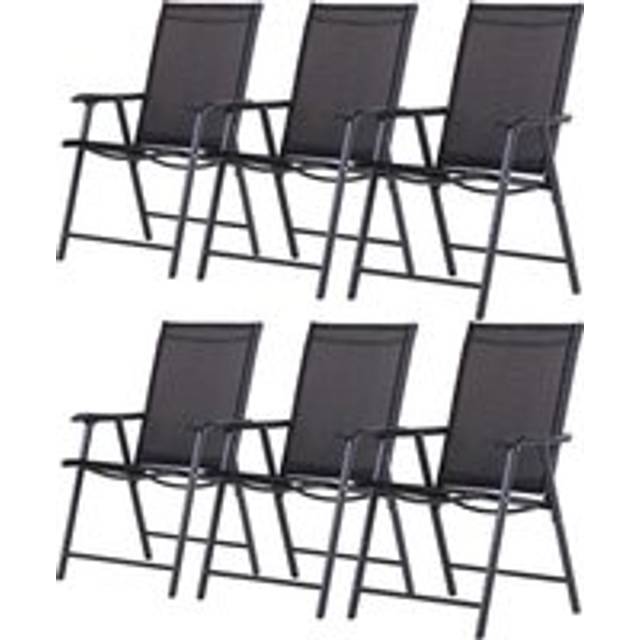 Outsunny Set of 6 Folding Garden Chairs, Metal Frame Garden Chairs Outdoor Patio Park Dining Seat with Breathable Mesh Seat, Black Aosom UK