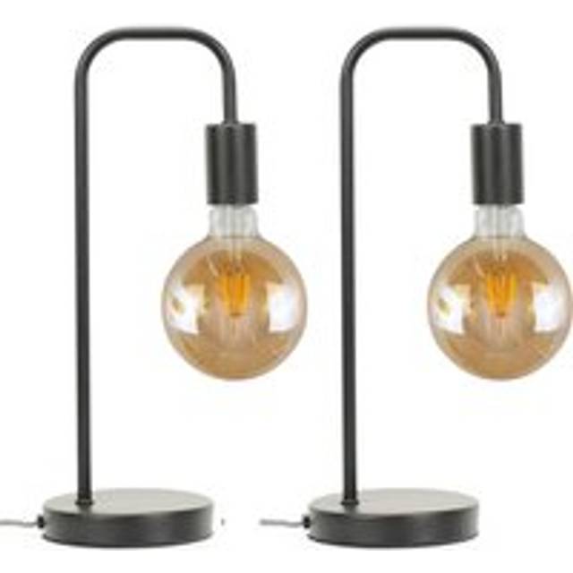 2x Black Table Lamp Bases Curved Metal Stem Bedroom Living Room Bedside Lights