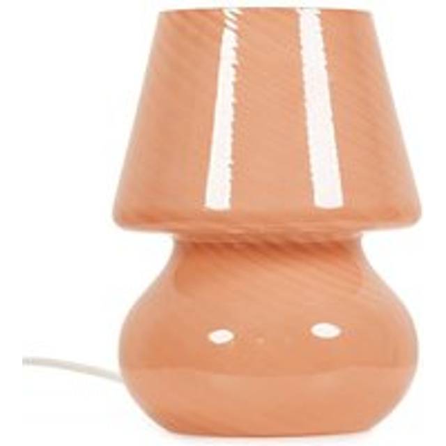 Nelly Pin Stripe Peach Glass Table Lamp with Tapered Lampshade Bedside Light