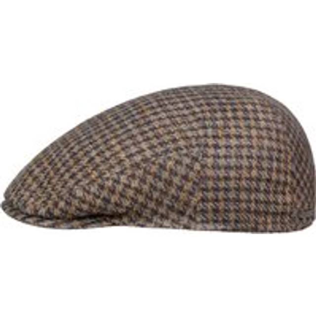 Houndstooth Tweed Driver Flat Cap by Stetson - brun-blå