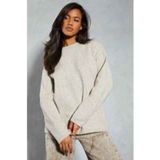Misspap Womens Pullover Jumper Grey Premium Mohair Knitted Long Sleeve