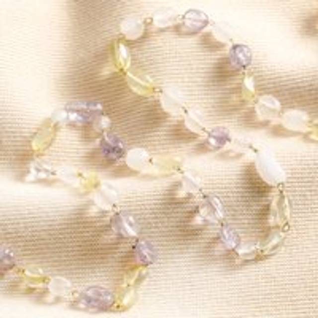 Pastel Semi-Precious Stone Beaded Necklace in Gold - purple/orange/white - one size