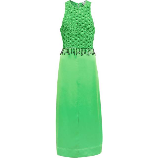 GANNI Smocked Satin Maxi Dress