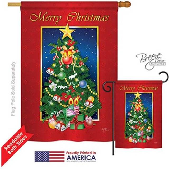 Breeze Decor 14079 Christmas Merry Christmas Tree 2-Sided Vertical Impression House Flag - 28 x 40 in.