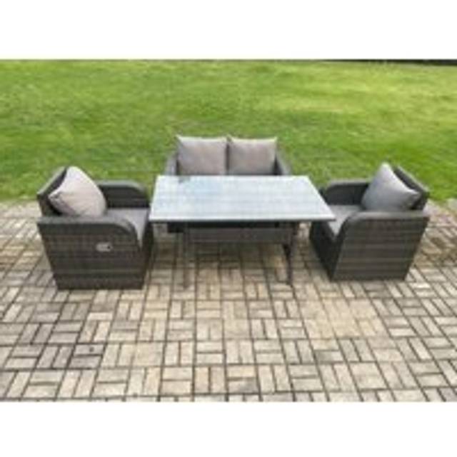 Fimous - Rattan Garden Furniture 4 Piece Grey Patio Furniture Set Patio Conservatory 4 Seater Set Outdoor Rectangular Table and Chairs