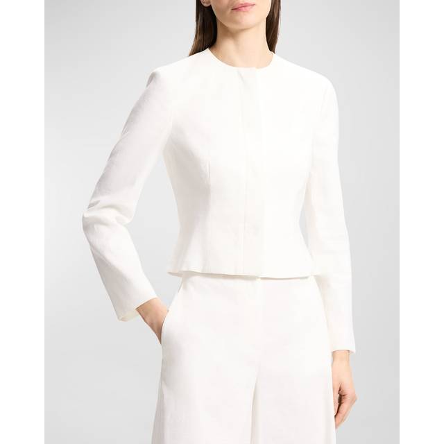 Theory Womens White Peplum Crosshatch-weave Linen-blend Top 8 - WHITE