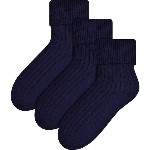 Steven 3 Pairs Womens Wool Bed Socks - Navy - UK 6-8
