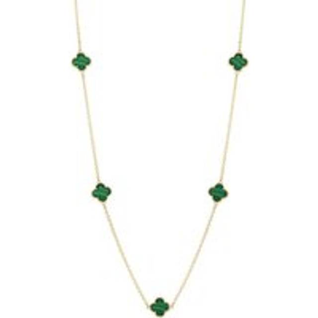 9ct Yellow Gold Malachite Bloom Four Leaf Clover Ball Edge Necklace