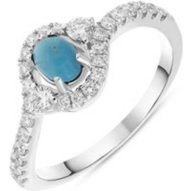 18ct White Gold Turquoise 0.37ct Diamond Halo Ring - K