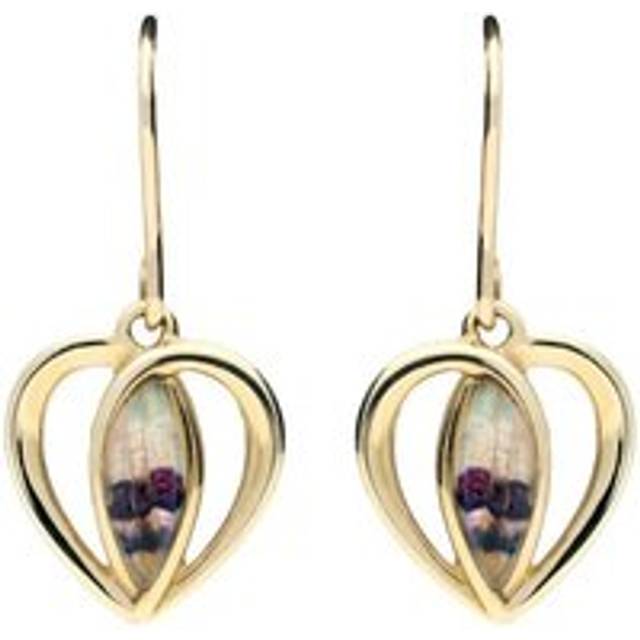 9ct Yellow Gold Blue John Heart Drop Earrings - Yellow Gold