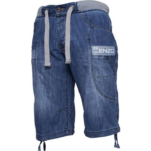 Enzo Mens Elasticated Denim Shorts - Blue - 30 (Waist)