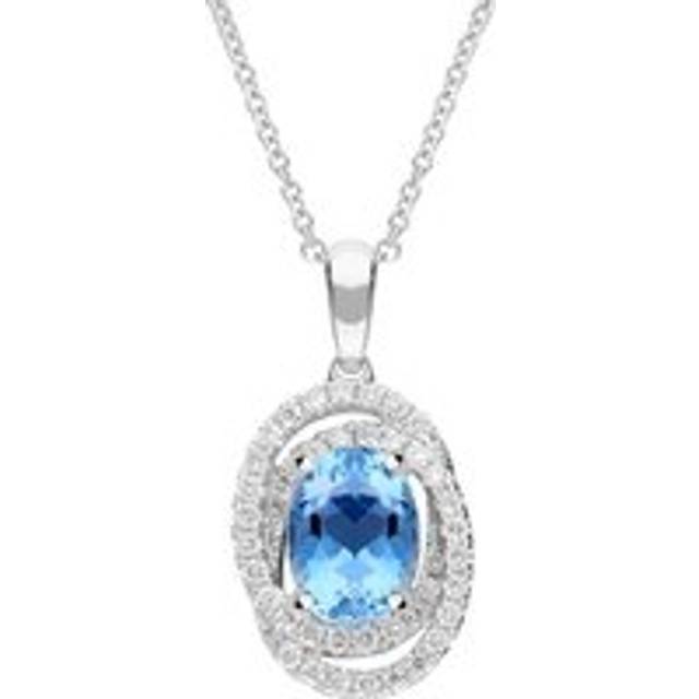 18ct White Gold 1.07ct Aquamarine 0.25ct Diamond Spiral Necklace